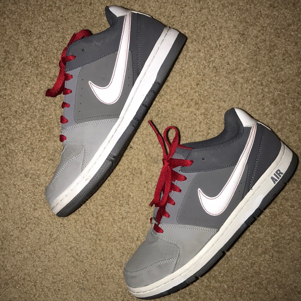 Grey & White Nike sneakers with Red shoe laces